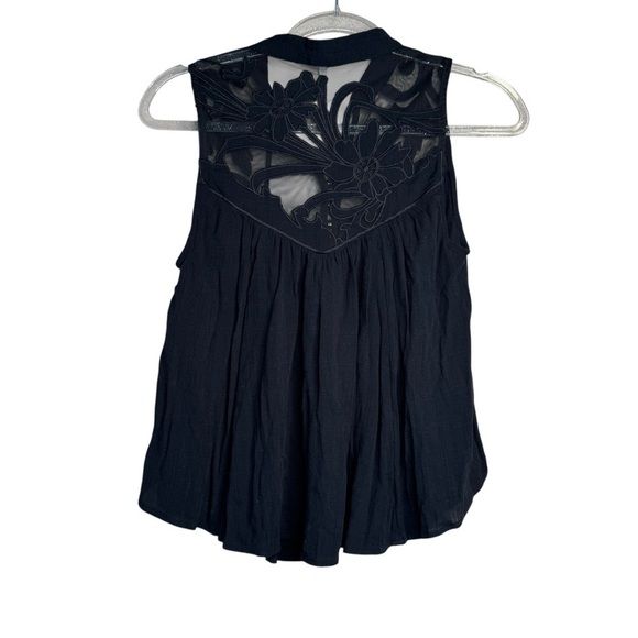 Free People Western Romance Mesh Lace Applique Tank Top Blouse Black Womens XS - Picture 7 of 9